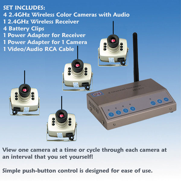 Small Wireless Color Spy Camera 2.4GHz (Set of 4)