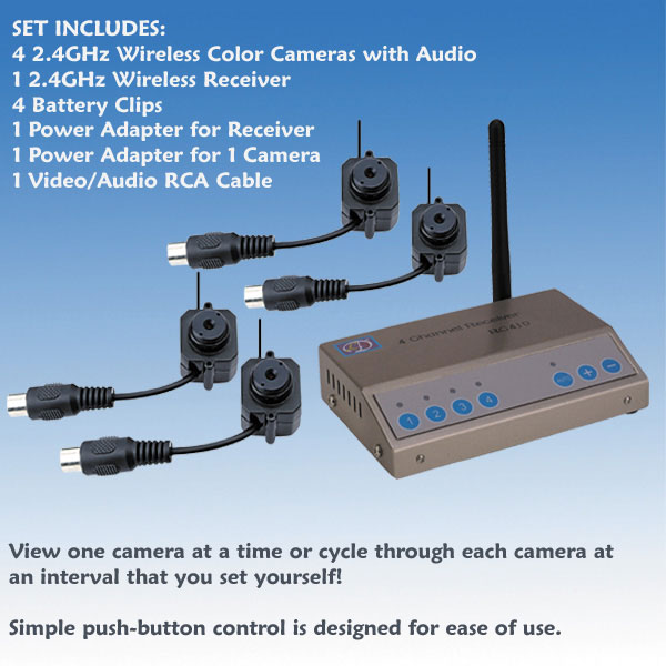 Mini Wireless COLOR Spy Camera - Set Of 4 