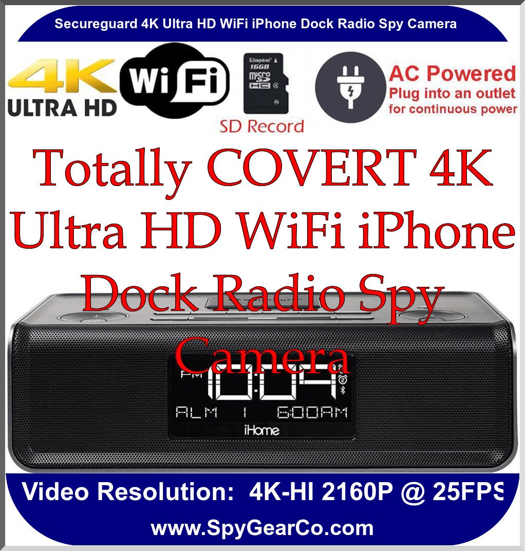 Secureguard 4K Ultra HD WiFi iPhone Dock Radio Spy Camera