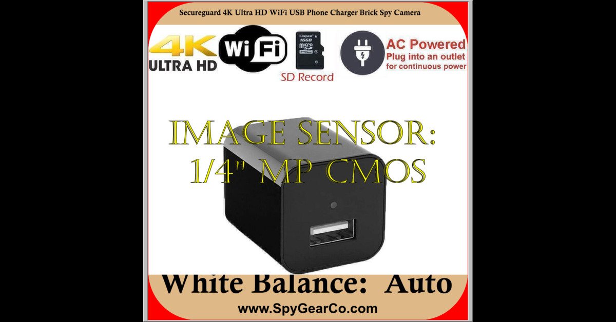 Secureguard 4K Ultra HD WiFi USB Phone Charger Brick Spy Camera