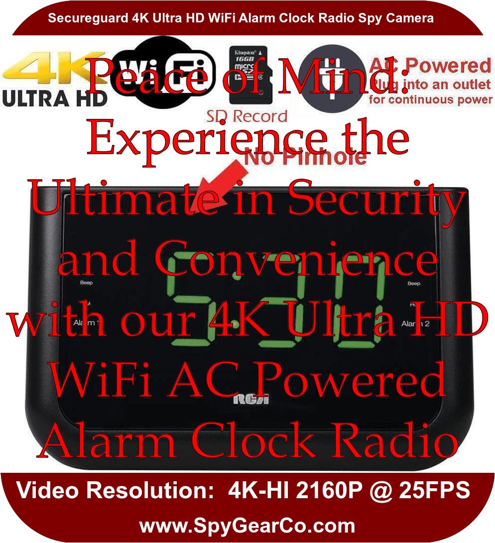 Secureguard 4K Ultra HD WiFi Alarm Clock Radio Spy Camera