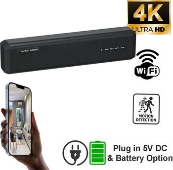 4K Ultra HD Wi-Fi Bluetooth Speaker Spy Camera (12 Hour Battery / 5V DC)