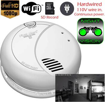 SecureGuard DC / AC Powered Night Vision Invisible IR Smoke Detector Spy Camera (Wi-Fi