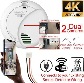 SecureGuard 1080P HD Detector de humo WiFi cámara espía P2P Wi-Fi alarma de  incendios cámara espía niñera oculta, montaje en techo, conector de CA de