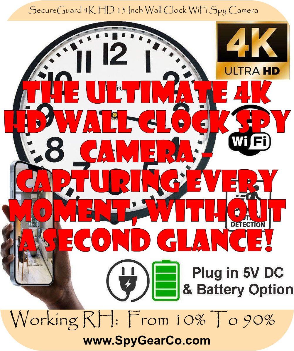 SecureGuard 4K HD 13 Inch Wall Clock WiFi Spy Camera