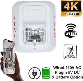 SecureGuard 4K HD Fire Alarm Strobe WiFi Spy Camera (New Model  White)