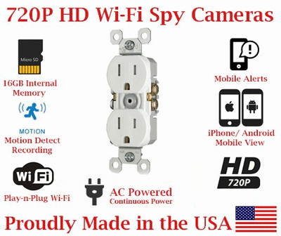 SecureGuard Elite 720p HD WiFi AC Power Receptacle Outlet Spy Cam