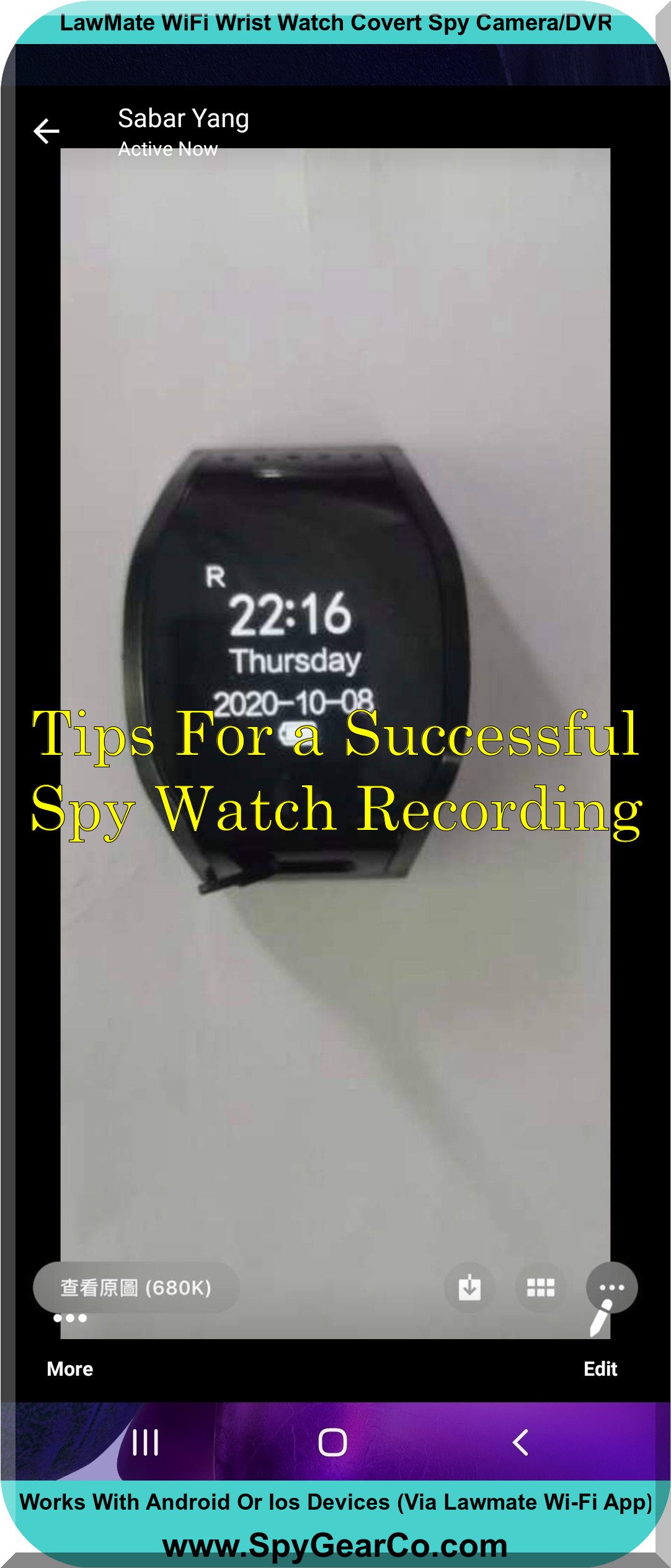 LawMate WiFi Wrist Watch Covert Spy Camera/DVR