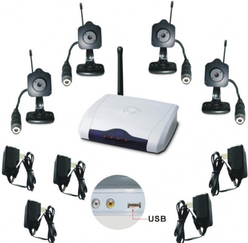 Set Of 4Mini Wireless Color Spy Cameras With PC USB Adapter
