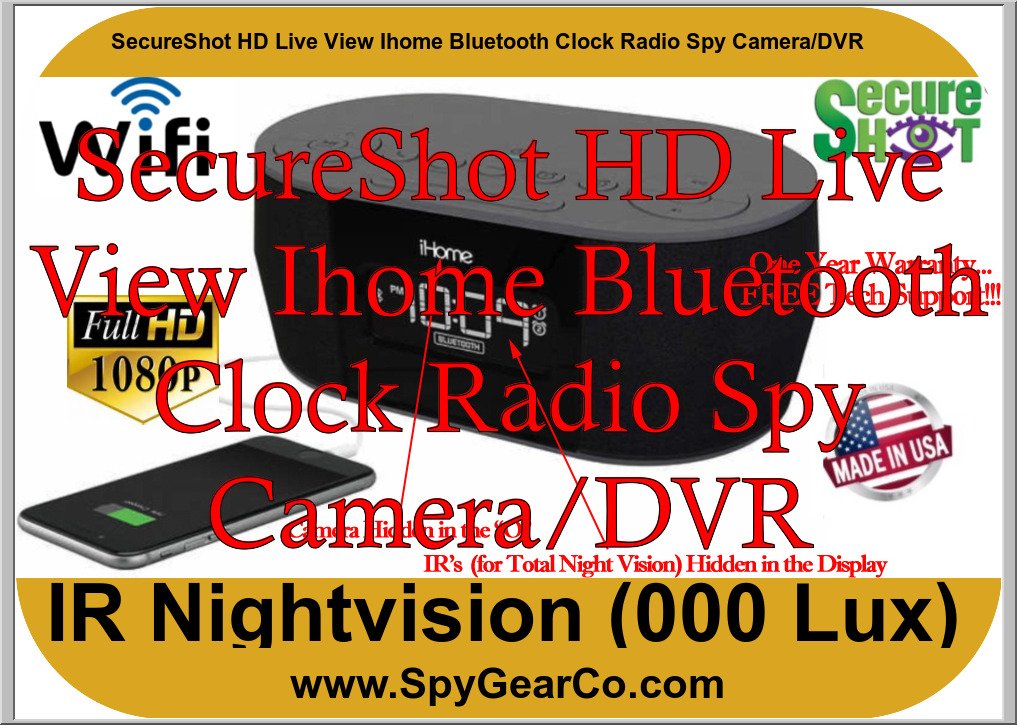SecureShot HD Live View Ihome Bluetooth Clock Radio Spy Camera/DVR