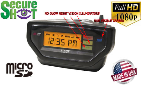 SecureShot 1080P Weather Alert Alarm Clock Radio Spy Cam DVR w/IR NightVision
