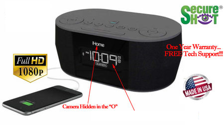 SecureShot Full HD 1080P Ihome Bluetooth Clock Radio Spy Camera/DVR