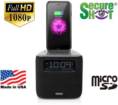 SecureShot 1080P Lighting Dock Ihome Cube Clock Radio Spy Camera/DVR